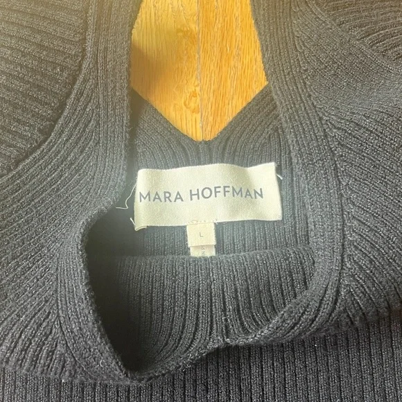 Mara Hoffman Ribbed Black Celine V-Neck Top - Picture 2 of 6